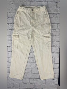 PacSun High Rise Carpenter Pants Off White 100% Cotton Utility Cargo Straight 27